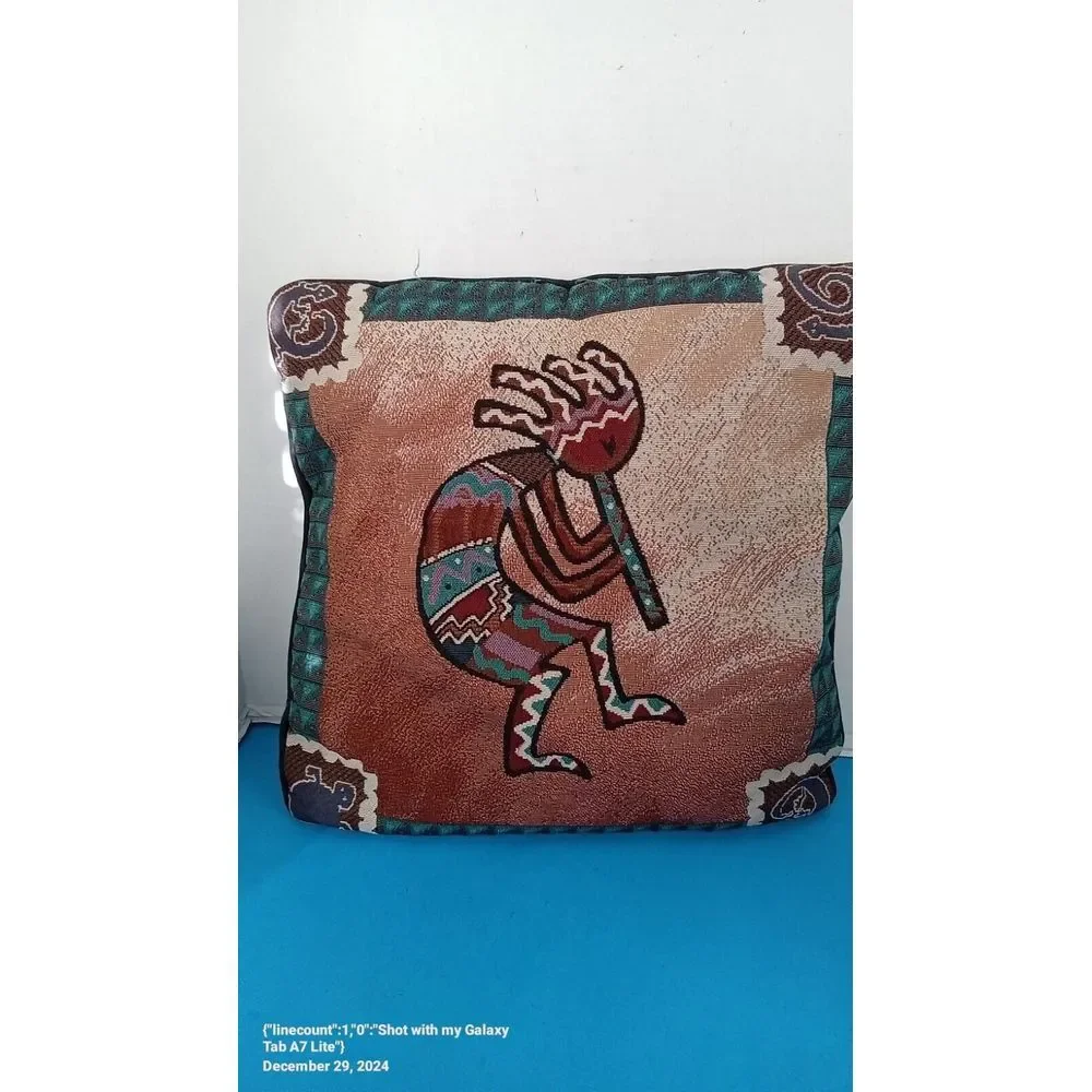 VTG KOKOPELLI Aztec Southwestern Dancing Flute Player‎ Set of 2 Throw Pillows